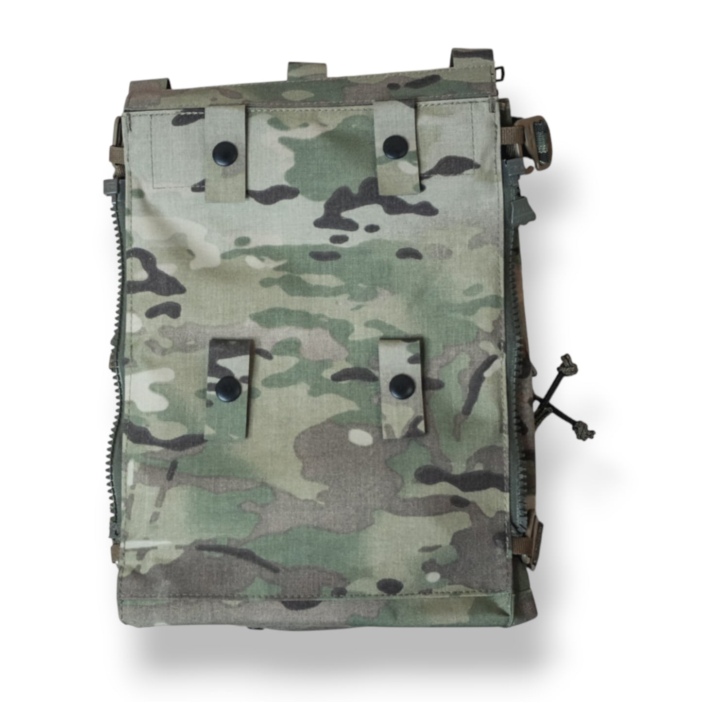 Camouflage-patterned tactical bag on a white background