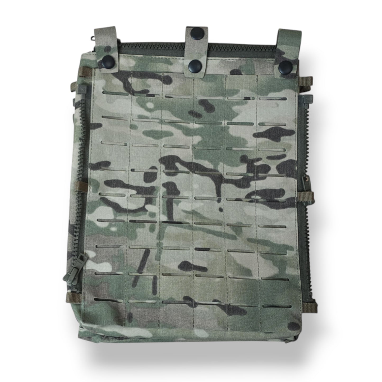 Multicam camouflage pouch with MOLLE straps on a white background
